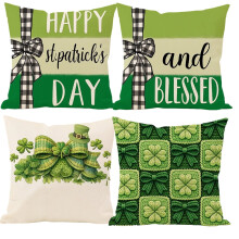 Housse de coussin décorative pour la Saint-Patrick, 45 x 45 cm, motif trèfle vert, idéale pour le salon ou une décoration de style champêtre.