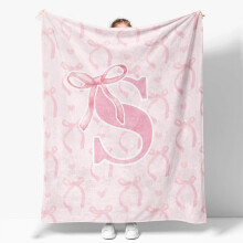 Plaid rose Coquette à nœud, personnalisé avec initiale S, en flanelle moelleuse, 127 x 152 cm, convient aux femmes, adolescentes et filles