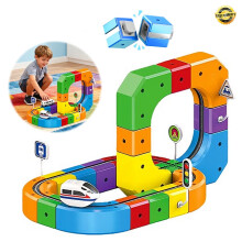 Magnetic Track Car Toy Set, Magnetic Electric Train Set, Snap-On Blocks Building for Family Interaction Inspiring Creativity (51 Pcs Random Color)