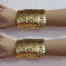 1 Pair Women Girls Shiny Sequins Bracelets Stretchy Sparkling Bracelet Cuffs Cosplay Dance Party Props Red