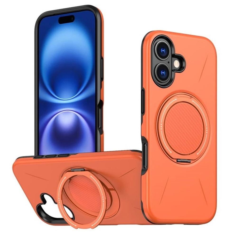 Ultra Slim Hybrid Iphone 16 Case: Tpu+Pc, Magsafe-Compatible, Metal Rotating Holder, Military Shockproof, Orange 9327961800687