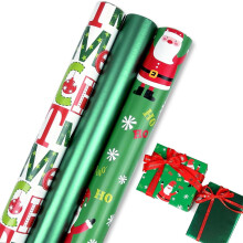 Reversible Christmas Wrapping Paper, Santa Claus & Solid White Design, 3 Rolls 17x10 Ft for Holiday Xmas Gift Wrapping, Party Decor