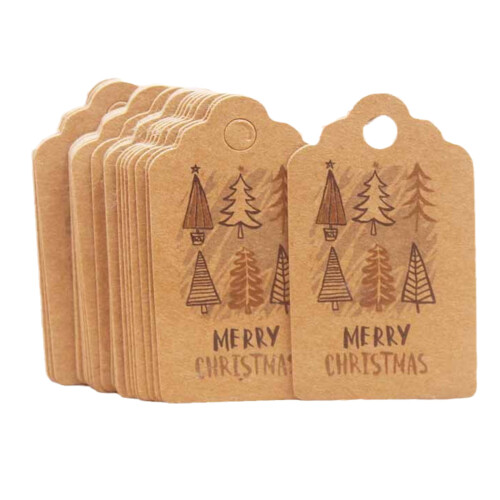Christmas Gift Tags Cute Print Kraft Paper 100 Pack