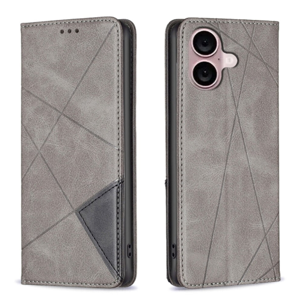 Rhombus Flip Wallet Leather Case For Iphone 16 Â Magnetic, Shockproof, Kickstand, Card Holder, Grey 9327961802490