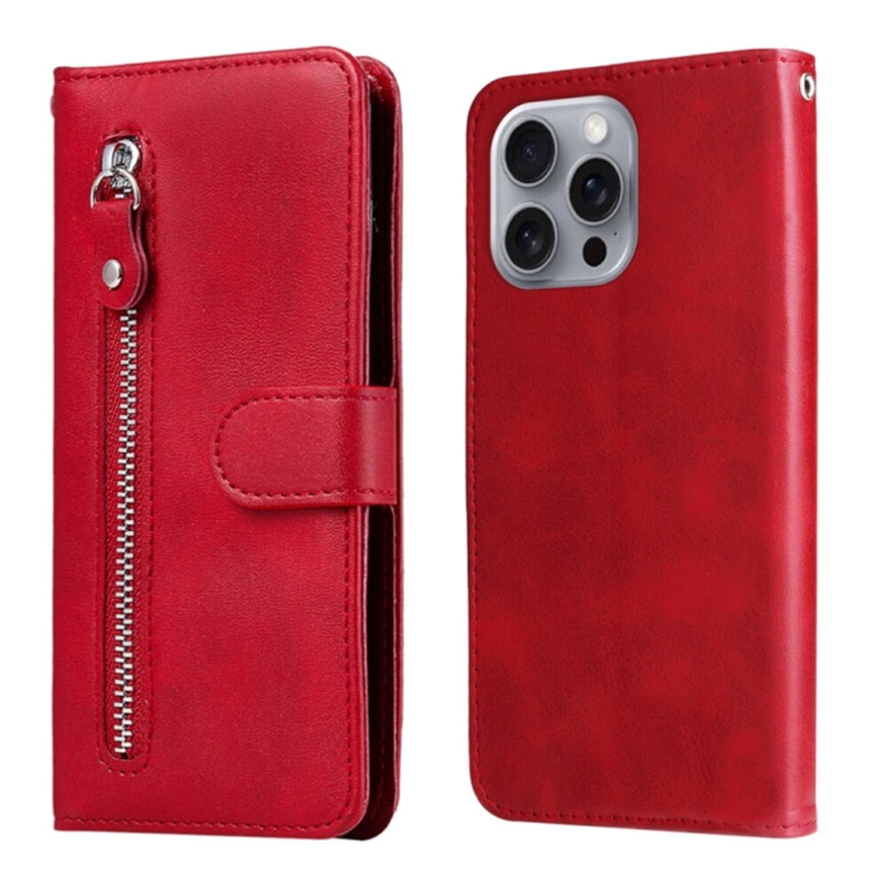Leather Wallet Case For Iphone 16 Pro (6.3") Â Multi-Card Slots, Zipper Pocket, Compatible With Iphone 16 Pro Red 9327961803619