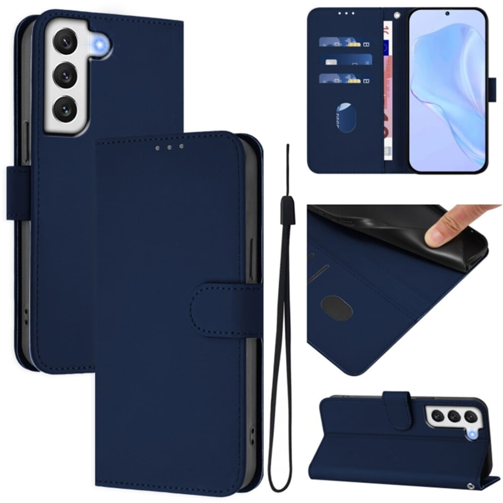 Wallet Case Compatible With Samsung Galaxy S22+ 5G Â Pu Leather Magnetic Flip Folio With 3 Card Slots & Wrist Strap, Navy Blue 9152228654853