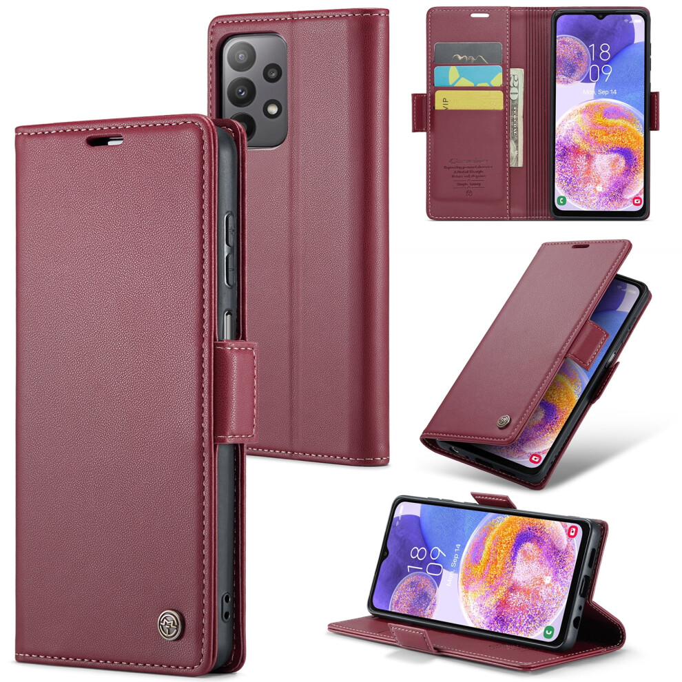 Caseme Leather Wallet Case For Compatible With Samsung Galaxy A23 Â Rfid Blocking, Magnetic Clasp, Kickstand, Wine Red 9152228655287