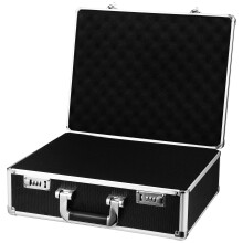 ibasenice Black Aluminum Alloy Tool Storage Case with Password Lock and Protective Sponge Interior for Home and Garage