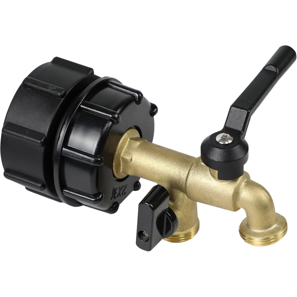 275-330 Gal Ibc Tote Adapter W/ Dual Faucets (2.36" Coarse & Fine Thread), Brass Hose Connector Â Compatible With Ibc Totes 9353595713840