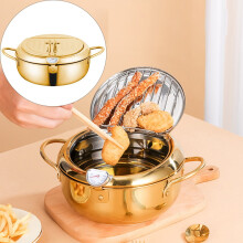 Stainless Steel Tempura Deep Fryer with Thermometer Lid and