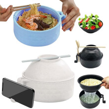 Bol à ramen pour micro-ondes avec passoire, baguettes, cuillère et fourchette – Portable, compatible micro-ondes, couvercle inclus pour