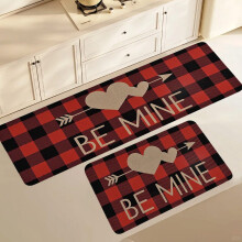 Kitchen Rugs Set of 2 Red Buffalo Plaid Love Hearts