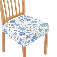 Blommönster överdrag till matsalsstolar, stretchiga överdrag till matsalsstolar, tvättbara sitsskydd för hemmet, blå