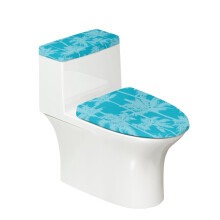 Housse de couvercle de toilette universelle extensible en polyester à motif cocotier, avec fond élastique et motif arbre à coco. Lavable en
