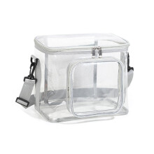 Sac à lunch transparent en PVC, bandoulière réglable, 26 x 18,5 x 23 cm, gris – Idéal pour le travail, l'école et les pique-niques