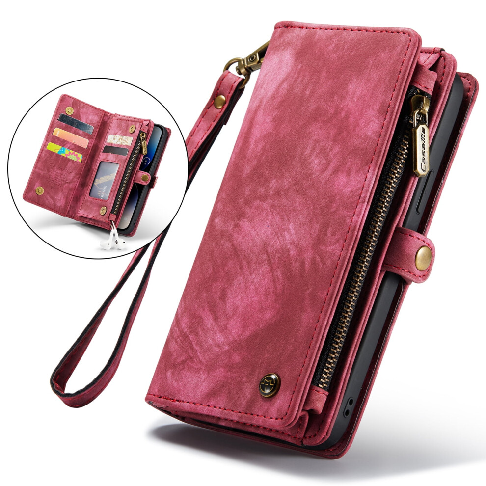 Tech Circle Wallet Case For Iphone 14 Pro Max (6.7") Â Pu Leather Flip Case With Card Holder, Kickstand, Zipper Pocket, Lanyard & Wristlet Â Red 9152228655393
