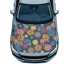 Colorful Flowers Car Hood Cover, Universal Fit, Elastic Polyester, Stretchable Bonnet Banner, Compatible with Most Cars