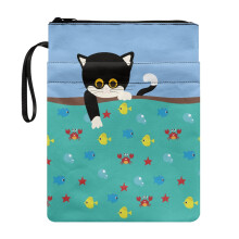Etui met ritssluiting van polyesterstof met een afbeelding van een kat die aan het vissen is, een ideaal cadeau voor bibliothecarissen en