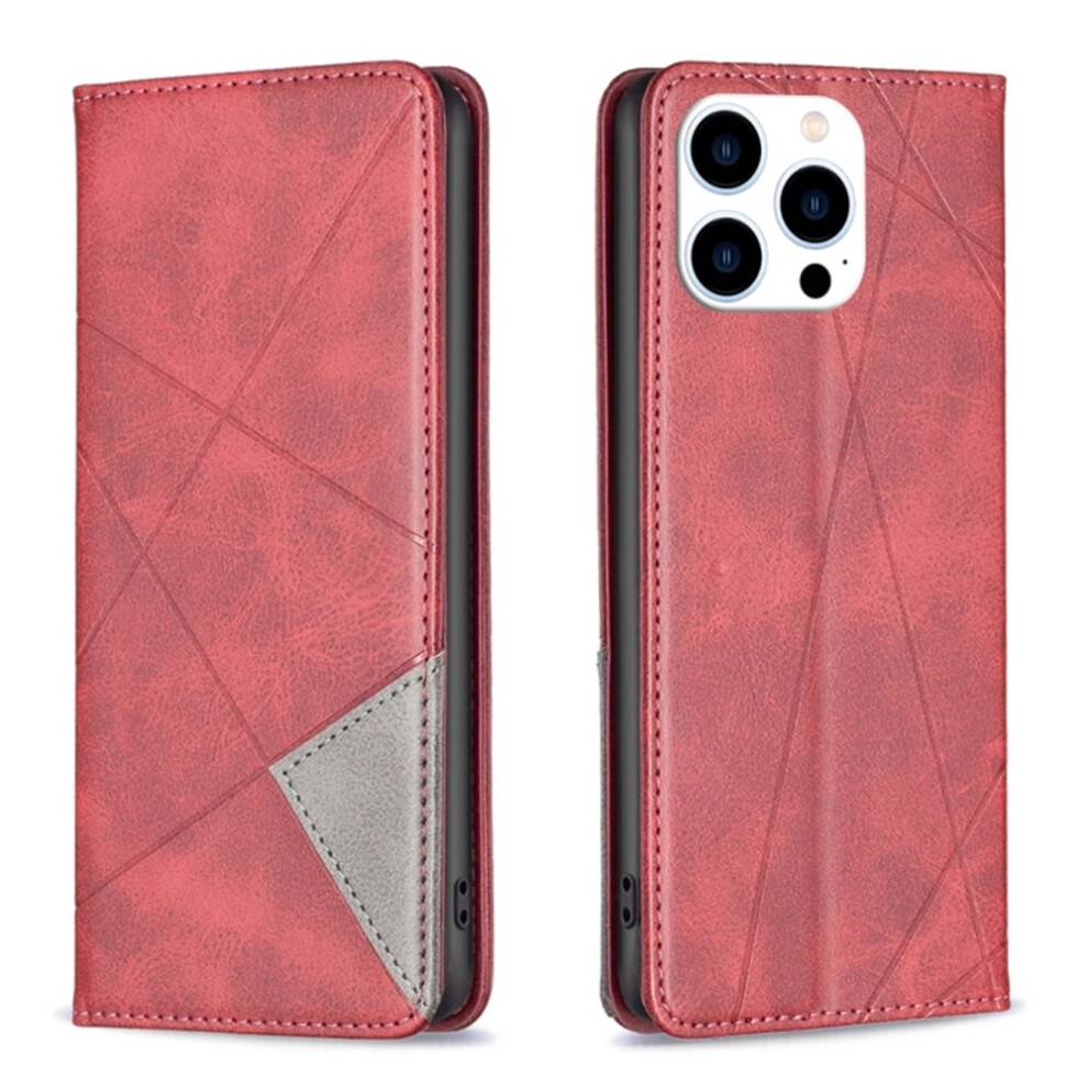 Rhombus Flip Wallet Leather Case For Iphone 16 Pro Max Red 975221368249