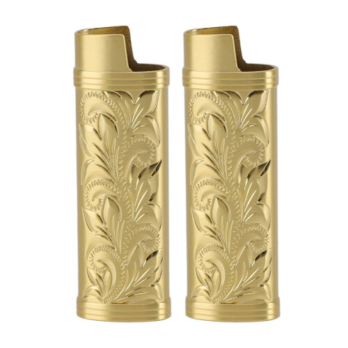 2Pcs Lighter Case Zinc Alloy Floral Gold 53 g 2