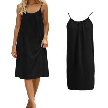 Casual zomerjurk voor dames, mouwloze jurk met open rug, cami-jurk, middellange spaghetti-jurk, zwierige jurk voor dames, zwarte jurk voor dames,