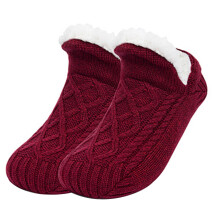 Calze pantofola invernali per uomo e donna – Calde, foderate in pile, antiscivolo, design spesso e confortevole, rosso vino, taglia XXXL