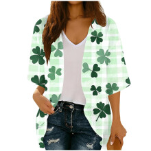 Women's St. Patrick's Day Cardigan Shamrock Print 3/4 Sleeve