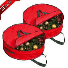 Christmas Wreath Storage Bag 24", with Handles, Durable Oxford Polyester, Holiday Wreath Holder (Red, 2Pack)