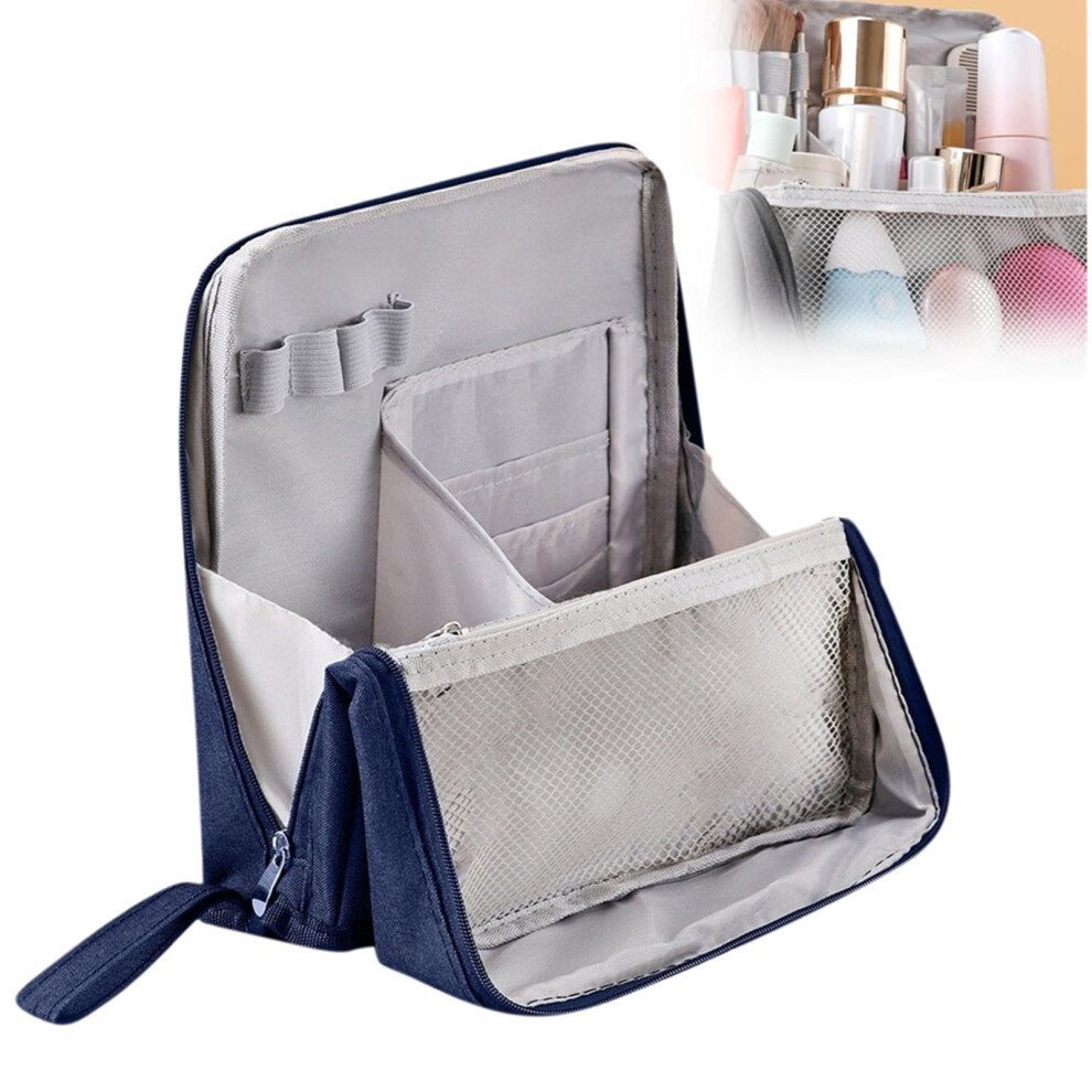 Standing Makeup Bag, Multi-PurposeÂ Large Capacity ToiletryÂ Bag Portable, Waterproof Standing Makeup BagÂ with Compartments (Navy)