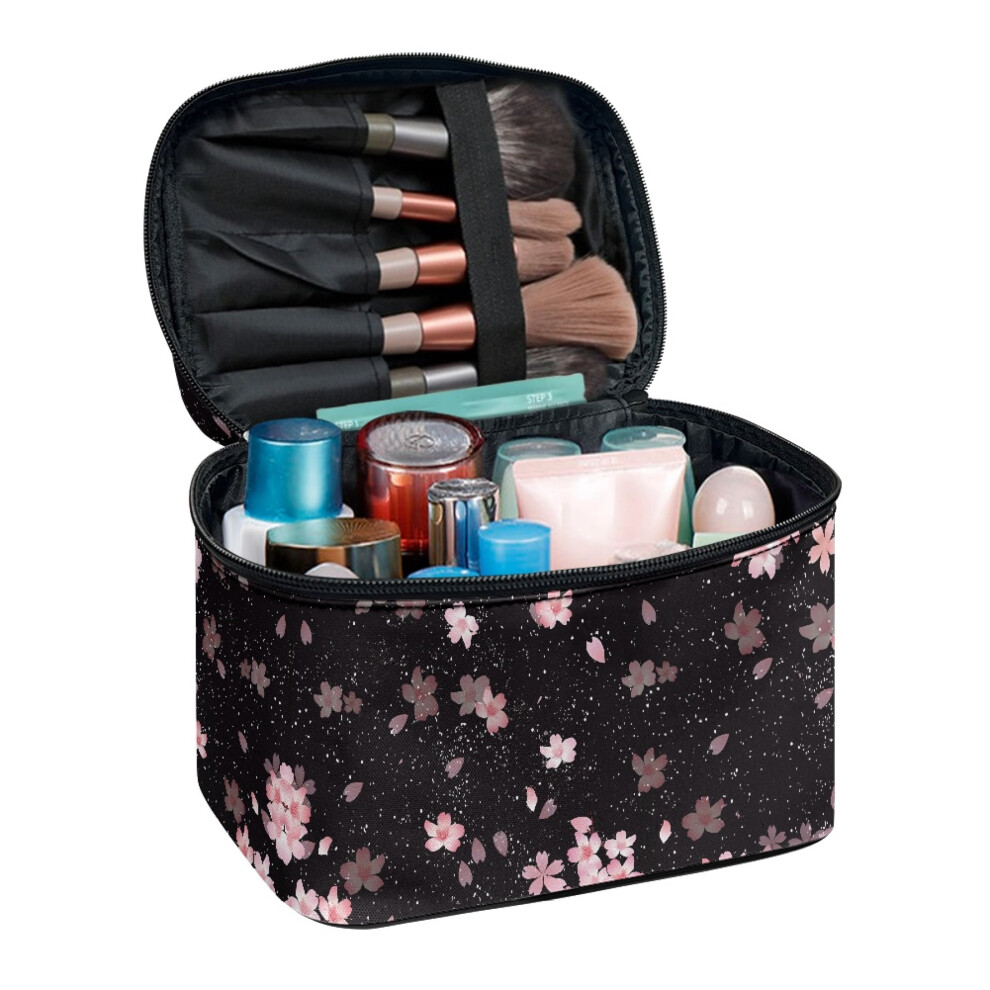Travel Makeup Case Polyester Makeup Beauty Bag Space-Efficient Wide-open 8.86 x 6.5 x 5.9 Inches Cherry Blossom