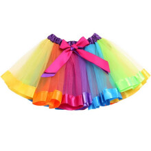 Perruque Arc-en-Ciel Longue Bouclée Jupe en Tulle Gants Robe Ensemble pour Costumes de Cosplay Accessoires de Costume de Danse