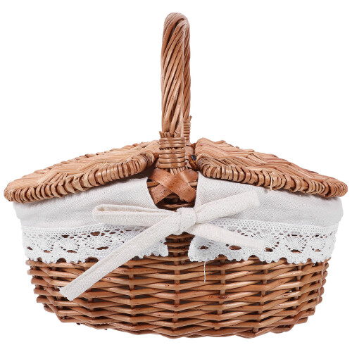 2Pcs Hand-Woven Basket Light Brown Portable Storage Container for Home 2