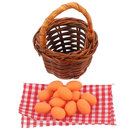 2Sets Brown Mini Basket Decors with Realistic Miniature Egg Models 2