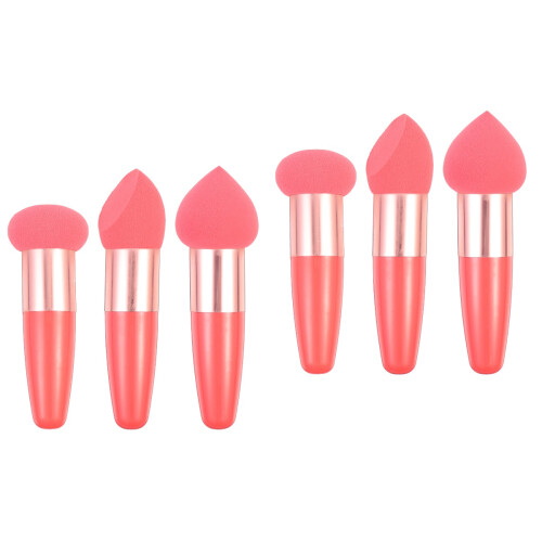 6Pcs Pink Makeup Brush Pen Heart Shaped Puff Multipurpose Tools 2