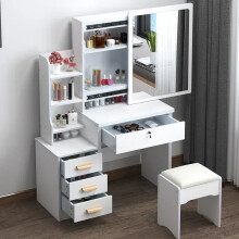 Elegance in Simplicity: White Dressing Table Set with Sliding Mirror & Ample Storage