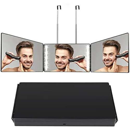 3-Way LED Tri-Fold Hair Cutting Mirror with Adjustable Brightness