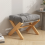Foldable Solid Wood Low Stool with Paste-Style Grey Seat Cushion 1
