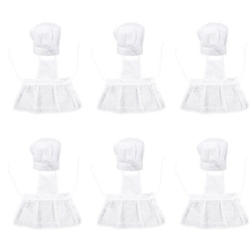 6Sets Girl Kitchen Baking Apron with Hat Pocket for Role Playing 1
