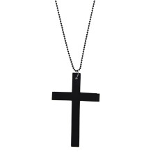 3X Metall Wulstige Kette Holz Kreuz Anhaenger Halskette Schwarz