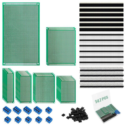 147-Piece PCB Circuit Board Prototype Kit - Double-Sided Perf Boards in 6 Sizes 1