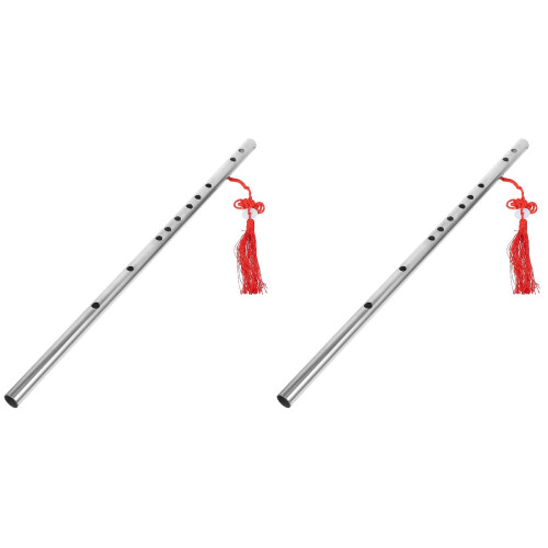 2Pcs Stainless Steel Chinese Flute Portable Beginner Student Silver 1