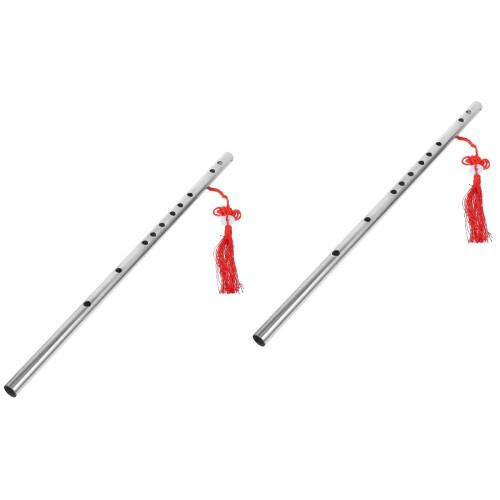 2Pcs Stainless Steel Chinese Flute Portable Beginner Student Silver 2
