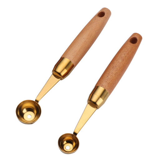 4Pcs Wooden Handle Fruit Ball Spoons Melon Baller Kitchen Tool 2