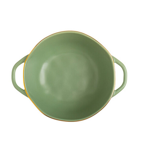 2Pcs Premium Ceramic Double Handle Salad Bowls Green Dishwasher Safe 1