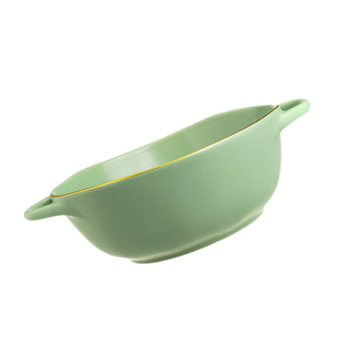 2Pcs Premium Ceramic Double Handle Salad Bowls Green Dishwasher Safe 2