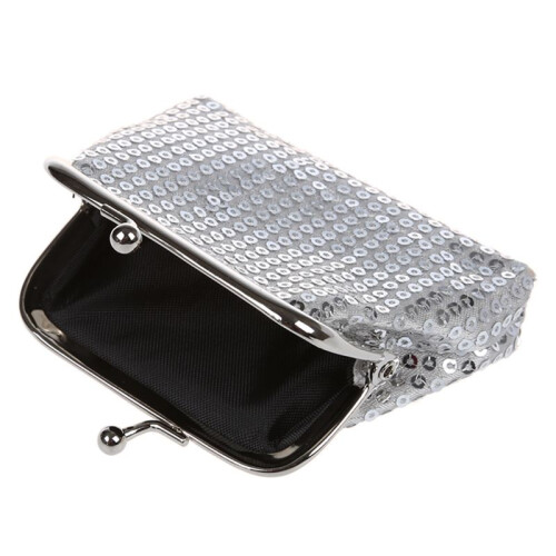 2X Women's Sequins Coin Purse Buckle  Wallet(Silver) 2
