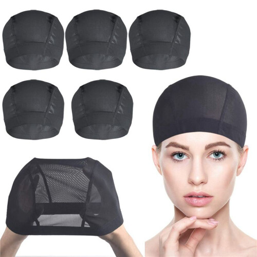 24 Pcs Wig Cap for Wig Making Elastic Dome Mesh Wig Cap Women'S Front Lace Wig Black