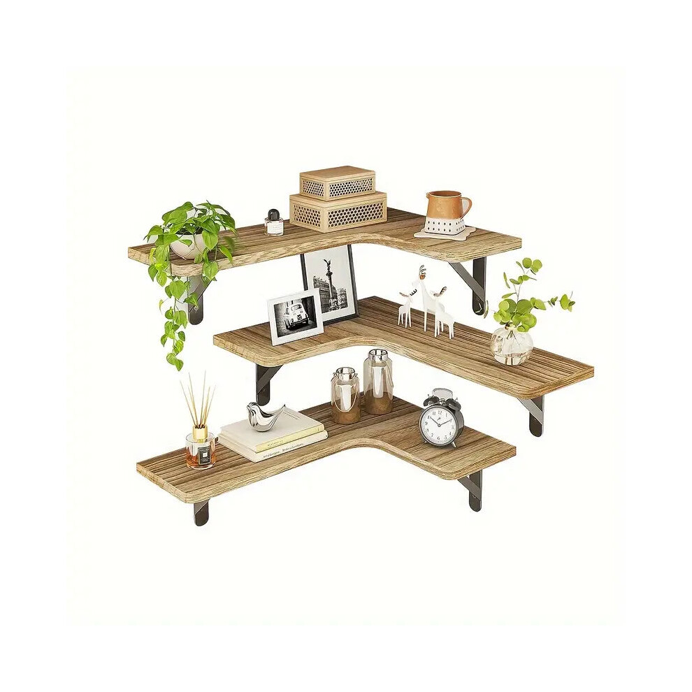 Set Of 5 Rustic Wooden Corner Floating Shelves - Wall Mounted Storage Racks 9362547026808