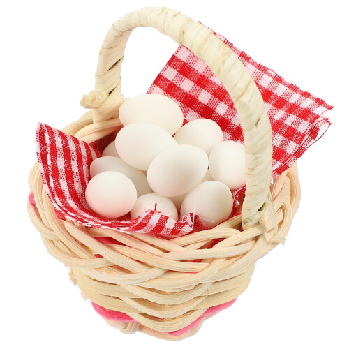 2Sets Durable Mini Bamboo Basket and Egg Model Decoration Set 1