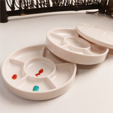 Imitation Porcelain Round Palette with Lid Acrylic Watercolor Painting Multifunctional White Paint Tray Artist Supplies